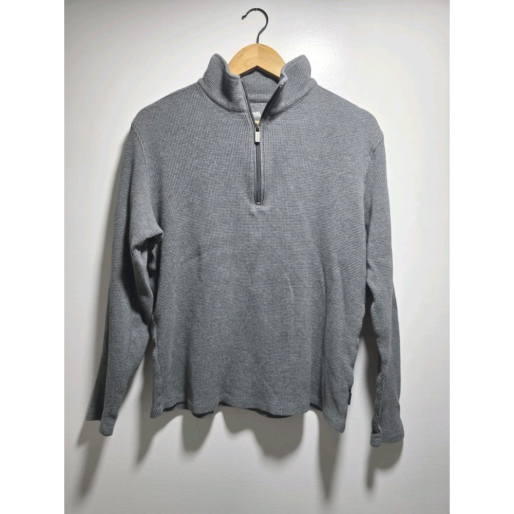 Michael Kors Men's Sweater Gray Pullover Size L Waffle-knit 1/4 Zip Pullover